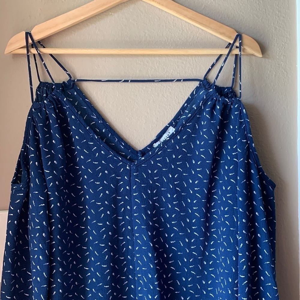 CRESCENT Blue Cold Shoulder Balloon Sleeve Blouse
